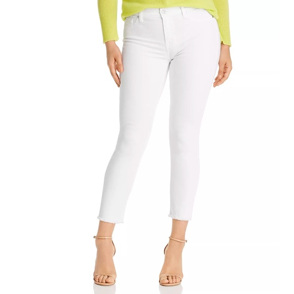 7 For All Mankind - Roxanne Mid Rise Raw Hem Ankle White Skinny Jeans - Picture 7 of 7